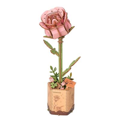 Robotime Rowood 3D houten roze roos