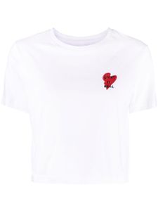 izzue t-shirt crop à broderies cœur - Blanc