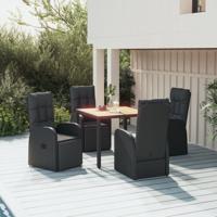 5-delige Tuinset poly rattan en massief acaciahout zwart