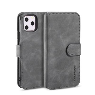 Dg. MING retro olie kant horizontale flip case met houder & kaartsleuven & portemonnee voor iPhone 11 Pro (grijs)
