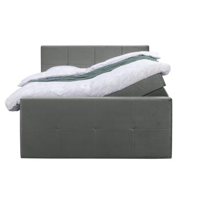 Leen Bakker - Boxspring Met Opbergruimte En Voetbord Liv Geblokt - 160x200cm - Stof/Velvet - Grijs