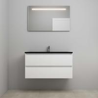 On-Line Badkamermeubelset - 100 cm - Voorgemonteerd - Ladestructuur - Acryl Wastafel - 1 Kraangat - Spiegel met LED-Verlichting - Hoogglans Wit