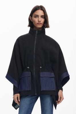 Gecombineerde denim poncho - BLACK - U