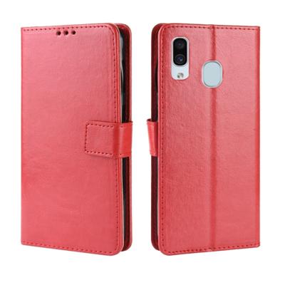 Retro Crazy Horse textuur horizontale Flip lederen case voor de Galaxy A20/A30 met houder & kaartsleuven & fotolijstjes (rood)