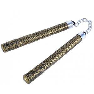 Carnaval verkleed wapen - Ninja nunchaku stokjes - goud - 25 cm - kunststof