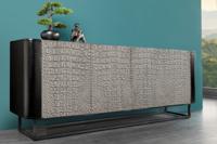 Handgemaakt dressoir CROCO 180 cm grijs zwart mangohout met 3D-houtsnijwerk massief metaal - 44647