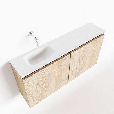 Toiletmeubel Mondiaz Ture | 100 cm | Meubelkleur Washed oak | Eden wastafel Talc Links | Zonder kraangat
