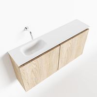 Toiletmeubel Mondiaz Ture | 100 cm | Meubelkleur Washed oak | Eden wastafel Talc Links | Zonder kraangat