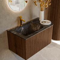 Badmeubel Mondiaz Kurve-Dlux | 85 cm | Meubelkleur Walnut | Wastafelkleur Lava | Solid surface | Links spoelbak | 1 kraangat