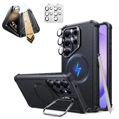 Galaxy S26 Ultra Bundle Cyber Tough Magnetic Case (Stash Stand) and Armorite® Pro Screen Protector - Black