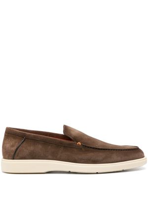 Santoni mocassins en daim à bout amande - Marron