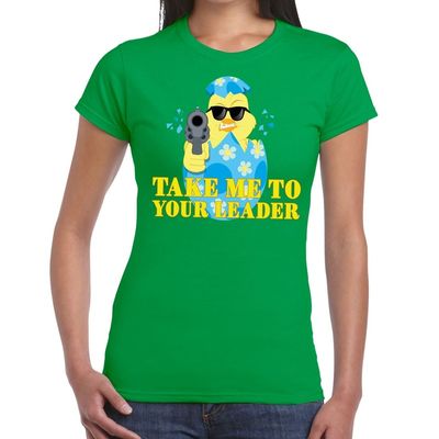 Fout paas t-shirt groen take me to your leader voor dames Fout paas t-shirt groen take me to your leader voor dames