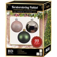 99 stuks Kerstballen mix zilver-lichtroze-groen voor 150 cm boom - thumbnail