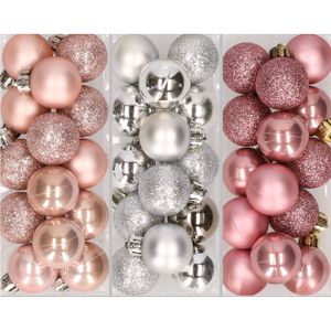 42x Stuks kunststof kerstballen mix zilver/oud roze/lichtroze 3 cm