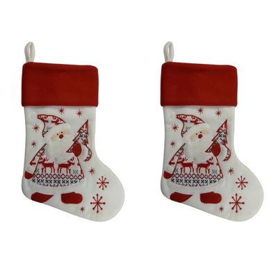2x stuks kerstsok wit/rood pluche 45 cm kerstversiering/kerstdecoratie