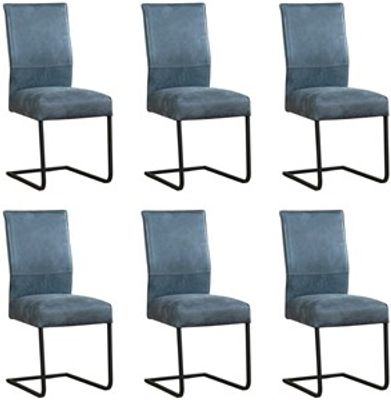 Set van 6 Blauwe leren industriële eetkamerstoelen Remix - poot vierkant zwart - Kenia Leer Denim (blauw leer)