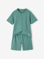 Personaliseerbare pyjashort voor jongens van slub tricot smaragdgroen