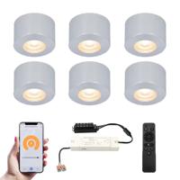 Set van 6 Navarra Smart LED Mini opbouwspots - Veranda spots - 12V 3W 200lm - Dimbaar - Wifi & Bluetooth - 2700K - IP44 waterdicht - RVS
