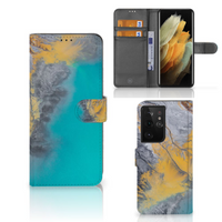 Samsung Galaxy S21 Ultra Bookcase Marble Blue Gold - thumbnail