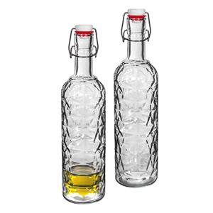 Alessandro Beugelfles/weckfles - 2x - gedecoreerd glas - transparant - luchtdicht - 1,1 liter