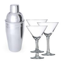 6x Cocktailglazen / martiniglazen 190 ml + cocktailshaker semi-matte 550 ml RVS