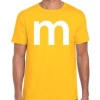 Letter M verkleed Carnaval t-shirt - geel - voor heren - M en M carnavalskleding - groepjes