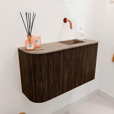 Toiletmeubel Mondiaz Joya Dlux | 71.6 cm | Meubelkleur Walnut | Faye wastafel Arena Wasbak Rechts | Zonder kraangat(en)