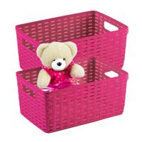 Opbergmand - 2x - Kastmand - rotan kunststof - fuchsia roze - 12 Liter - 30 x 37 x 13 cm - thumbnail