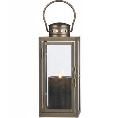 Lantaarn / Windlicht Arzilla / goud - met LED stompkaars / grijs - wax - bewegende vlam