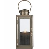 Lantaarn / Windlicht Arzilla / goud - met LED stompkaars / grijs - wax - bewegende vlam