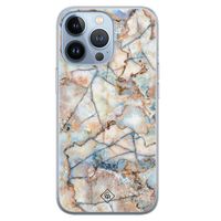 iPhone 13 Pro siliconen hoesje - Marmer bruin blauw