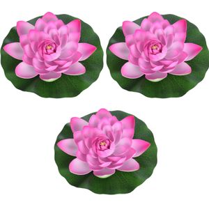 3x Roze drijvende kunst waterlelie bloemen 18 cm