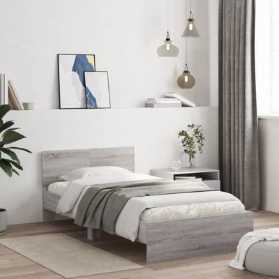 Bedframe met hoofdeinde bewerkt hout grijs sonoma 100x200 cm