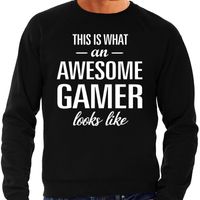 Awesome / geweldige gamer cadeau sweater zwart heren - thumbnail