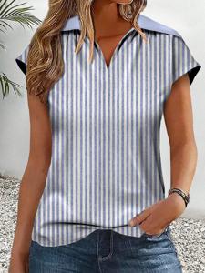 Striped Casual Loose V Neck Shirt