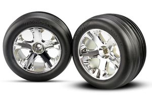 Tires & wheels, assembled, glued (2.8")(all-star chrome wheels, ribbed tires, foam inserts) (electric front) (2)