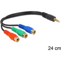 Delock Cinch / Jackplug Video Aansluitkabel [3x Cinch-koppeling - 1x Jackplug male 3,5 mm] 0.24 m Zwart - thumbnail