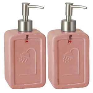 Set van 2x stuks zeeppompjes/zeepdispensers roze keramiek 18 cm