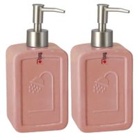 Set van 2x stuks zeeppompjes/zeepdispensers roze keramiek 18 cm