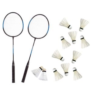 Badminton set blauw/zwart met 12x shuttles en opbergtas