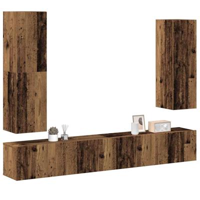 4-delig Tv-meubelset wandmontage bewerkt hout oud houtkleurig