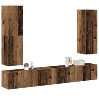 4-delig Tv-meubelset wandmontage bewerkt hout oud houtkleurig