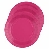 Feest gebaksbordjes - fuchsia roze - 20x - karton - 17 cm - rond - kartonnen feestbordjes