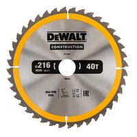 DeWalt Accessoires DT1953 Construction Cirkelzaagblad - 216x30x40T - Hout - DT1953 - thumbnail