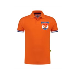 Luxe Holland supporter poloshirt oranje met leeuw vlagcirkel op borst 200 grams heren tijdens EK /WK