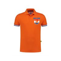 Luxe Holland supporter poloshirt oranje met leeuw vlagcirkel op borst 200 grams heren tijdens EK /WK - thumbnail