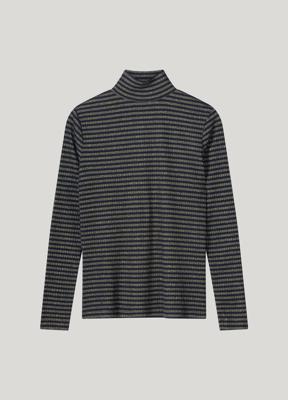 Summum Turtle Neck Top Lurex Rib Stripe 3s5041-30637 T-shirt Lange Mouw 495 Midnight Blue