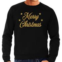 Foute Kersttrui - sweater - Merry Christmas - goud / glitter - zwart - heren - kerstkleding