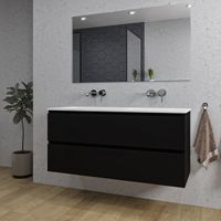 Adema Chaci Badkamermeubelset - 120x46x57cm - 2 keramische wasbakken wit - zonder kraangaten - 2 lades - rechthoekige spiegel - mat zwart SW1212777/SW773928/SW724613