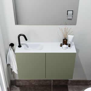 Zaro Polly toiletmeubel 80cm army met witte wastafel met kraangat links